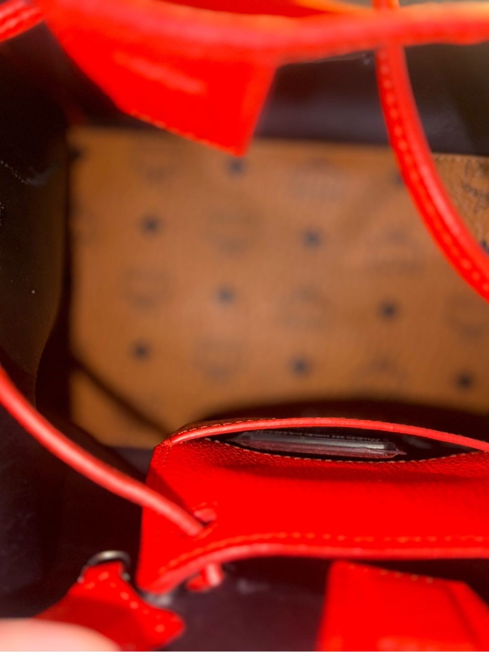 MCM Cognac Visetos Bucket Bag with Red Trim - Picture 7 of 10